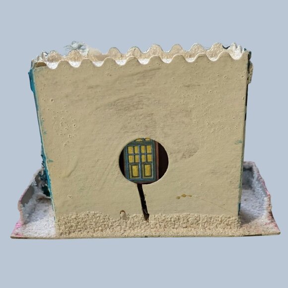 Vintage 1950s Christmas Japanese Putz House Blue Cardboard Town Hall - Picture 2 of 4